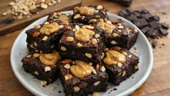 Dunkle Schoko-Brownies mit Nüssen und Erdnussmus – saftig und schnell gemacht