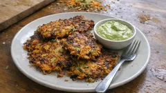 Knusprige Gemüserösti mit Avocado-Joghurt-Dip – schnell in der Pfanne