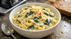 Cremige Gorgonzola-Spinat-Sauce mit Chili – in 20 Minuten pasta-fertig