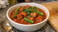 Seitan-Gulasch mit grünen Bohnen – würzig, sämig und richtig deftig