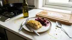 Kabeljau aus dem Ofen: Senf-Kartoffel-Haube dazu Rote-Bete-Gemüse