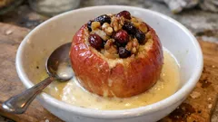 Bratapfel mit Nussfüllung und Vanillesoße – ein einfaches Dessert für kalte Tage