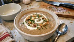 Cremige Kastaniensuppe aus dem Ofen – mit Sellerie, Sahne und Walnuss-Topping