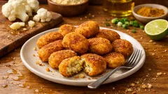 Knusprige Blumenkohl-Kartoffel-Nuggets – veganes Fingerfood aus der Fritteuse