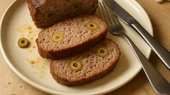 Saftiger Hackbraten aus dem Ofen – mit Senf, Kräutern und grünen Oliven