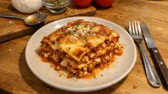 Lasagne mit Hähnchen-Bolognese: so wird sie saftig, cremig und goldbraun