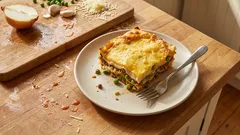 Lasagne mit Hackfleisch und Erbsen – cremig geschichtet, oben goldbraun überbacken