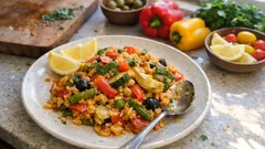 Gemüsepaella mit Safran und Oliven – so einfach gelingt mediterraner Genuss zu Hause