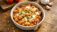 Spirelli-Gratin mit Tomaten und Mozzarella: einfach, herzhaft und schön überbacken