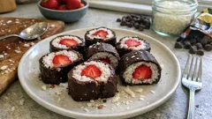 Süßes Sushi mit Schokolade und Erdbeeren: ein raffiniertes Dessert zum Vorbereiten