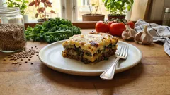 Linsen-Grünkohl-Moussaka aus dem Ofen – herzhaft, vegetarisch und schön cremig