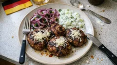 Saftige Frikadellen vom Grill mit Grana Padano und frischem Zwiebelsalat